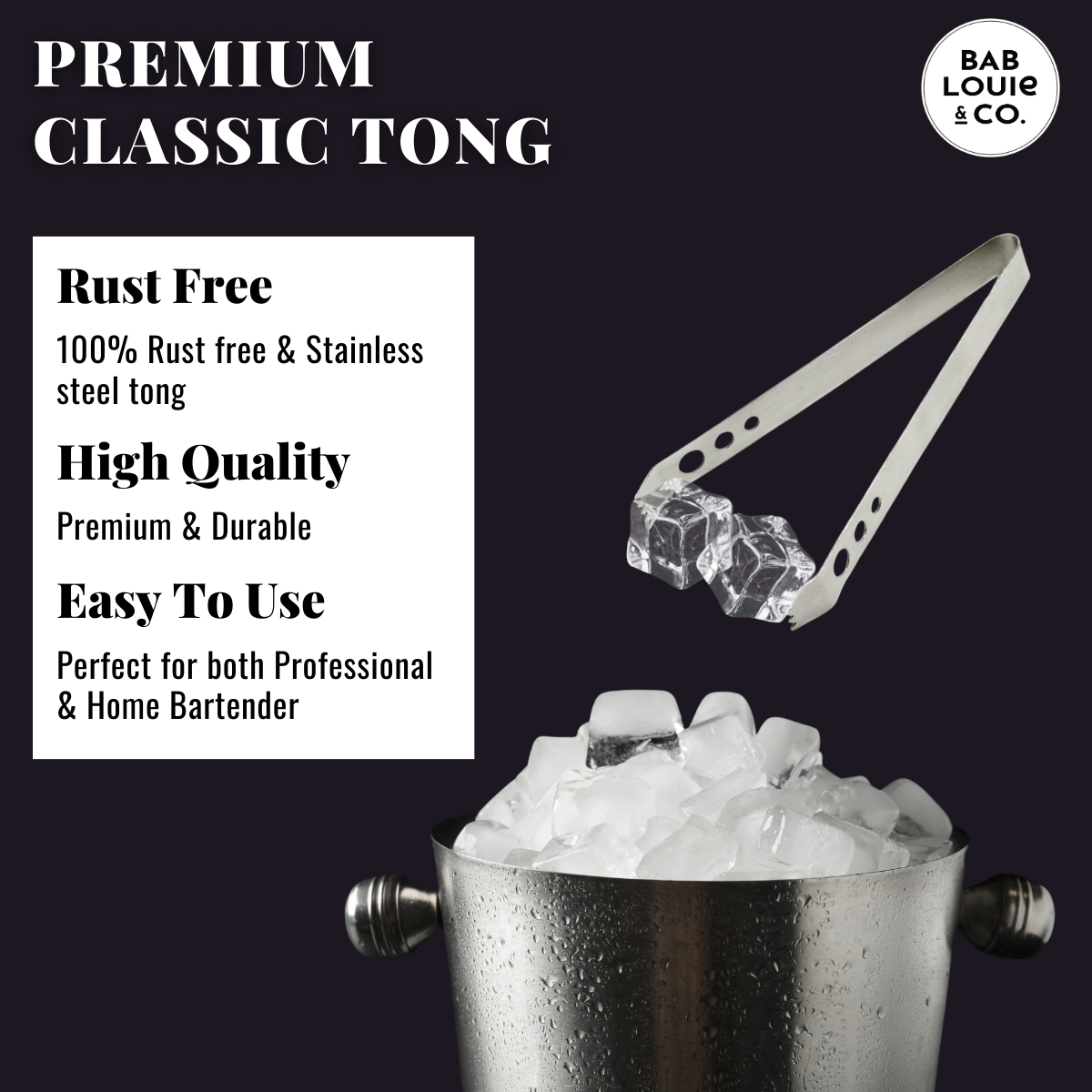 Bab Louie's Fav Ice Tong, Stainless steel - Bablouie and Co