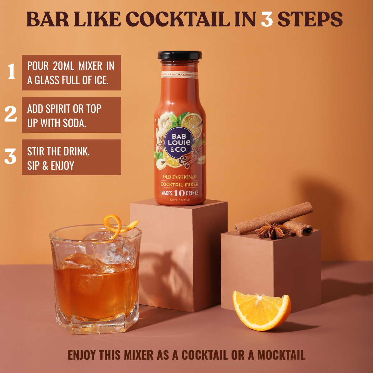 Old Fashioned Cocktail Mixer - Makes 10 drinks 220ml - Bablouie and Co