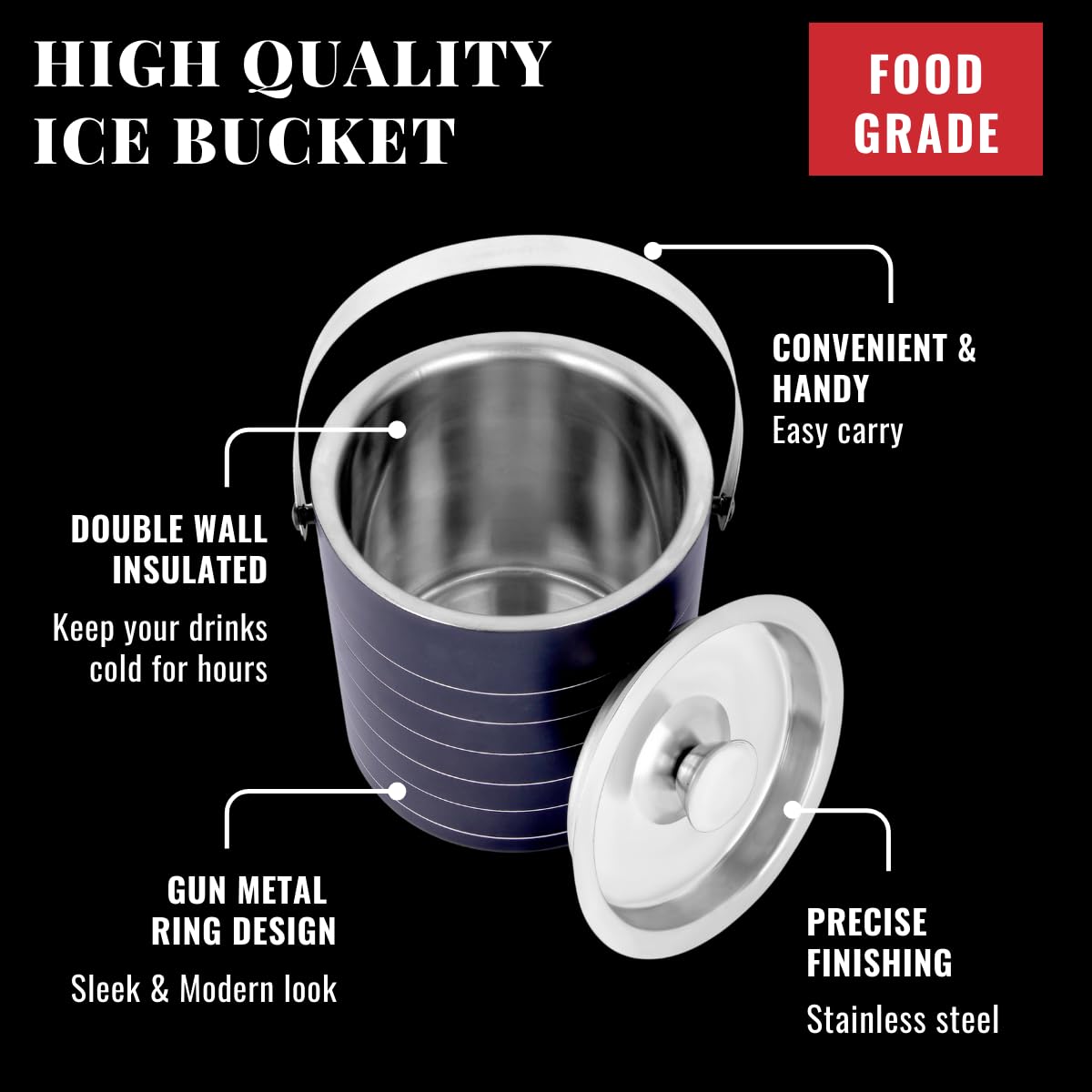 Bab Louie & Co. Double-Wall 1.8 L Insulated Stainless Steel Ice Bucket - Bablouie and Co