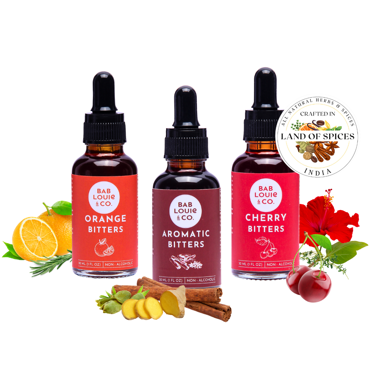 Bablouie Bitters Sampler Pack, 30ml Pack of 3 - Orange, Aromatic, Cherry
