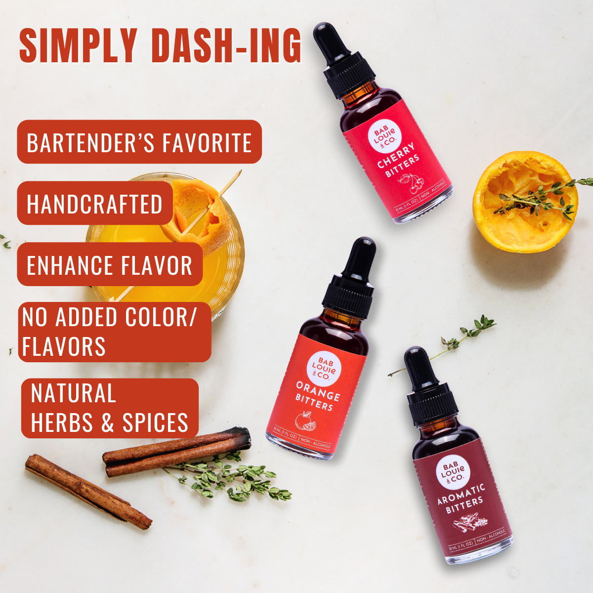 Bablouie Bitters Sampler Pack, 30ml Pack of 3 - Orange, Aromatic, Cherry