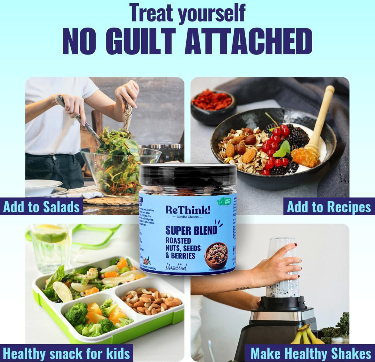 ReThink Premium Trail Mix 200g | 10 Superfoods in 1 Mix | Superblend of Healthy Nuts, Seeds, Berries | California Almonds, Cashews, Black Raisins, American Cranberries, Pumpkin Seeds, Sunflower Seeds - Bablouie and Co