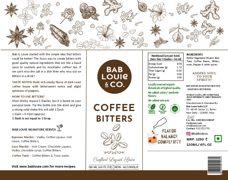 Dark Roast Coffee Bitters, 120 ml / 4 oz Bottle - Bablouie and Co
