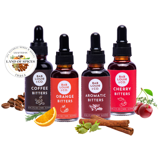 Bablouie Bitters Traveller Set - 30ml Pack of 4 - Orange, Aromatic, Cherry, Coffee