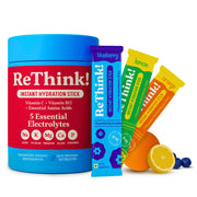 ReThink Electrolytes Powder – 5 Electrolytes, EAAs, Vitamins C & B12, Assorted Flavours (Orange, Lemon, Blueberry), Hydration & Recovery, 8 Sachets for Gym, Workout, Travel