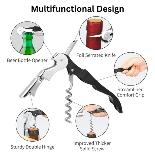 3 In 1 Wine Cork Screw, Opener for Fine Wines