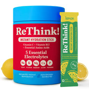 ReThink Electrolytes Powder – Lemon Flavour With 5 Electrolytes, EAAs, Vitamins C & B12, Hydration & Recovery Drink Mix, 18 Sachets for Gym, Sports, Travel