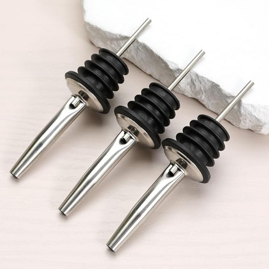 Metal Pourer, Stainless Steel Pouring Spouts for Liquor, Wine, Syrup, Olive Oil & Spirits (Pack of 3)