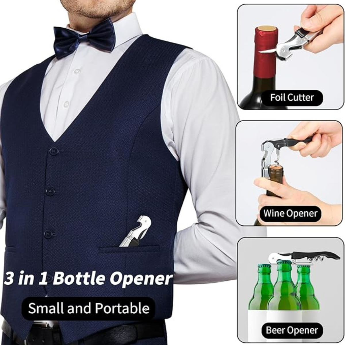 3 In 1 Wine Cork Screw, Opener for Fine Wines - Bablouie and Co