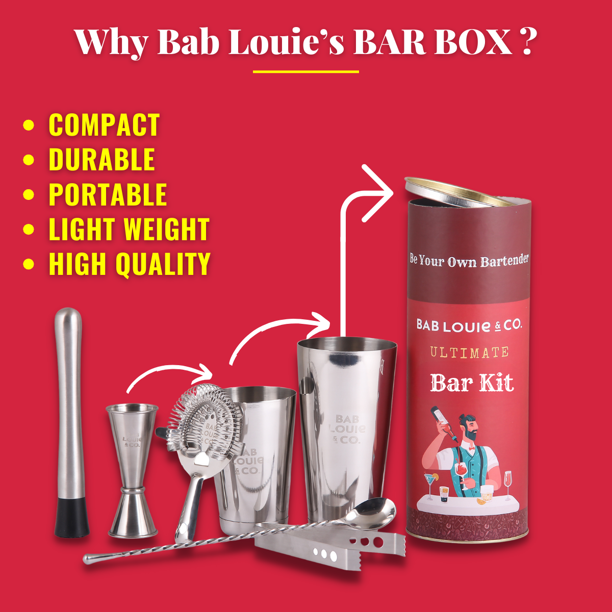 Ultimate 6-in-1 Bar Kit – Stainless Steel Bar Tool Set for Home Bartending, Party Gifting, Birthday Celebrations & Bar Counter Décor - Bablouie and Co