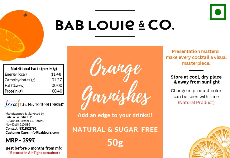 Dried Orange Garnish for Cocktails, 50 gm (1 Pack) - Bablouie and Co