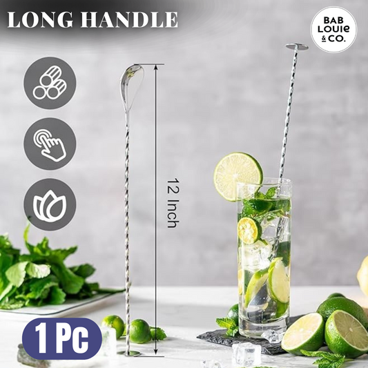 Stainless Steel Bar Spoon 11 Inches, Curvy Design with Bar Cocktail Spoon, Long Spoon