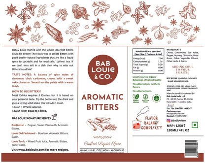 Aromatic Spiced Bitters, 120 ml / 4 oz Bottle - Bablouie and Co