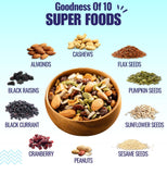 ReThink Premium Trail Mix 200g | 10 Superfoods in 1 Mix | Superblend of Healthy Nuts, Seeds, Berries | California Almonds, Cashews, Black Raisins, American Cranberries, Pumpkin Seeds, Sunflower Seeds